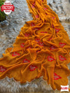 Mustard Yellow Chiffon Silk Saree With Thread Embroidery Work