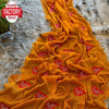 Mustard Yellow Chiffon Silk Saree With Thread Embroidery Work