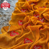 Mustard Yellow Chiffon Silk Saree With Thread Embroidery Work