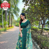 Dark Green Organza Chikankari Digital Printed Fancy Saree