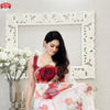 White Floral Pure Organza Saree With Digital Print And Handwork