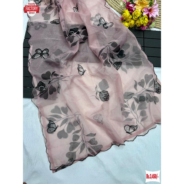 Light Pink Soft Organza Hand Worked Saree
