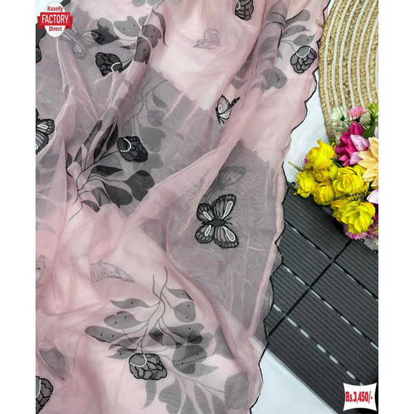 Light Pink Soft Organza Hand Worked Saree
