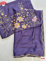 Grey Soft Chinnon Chiffon Saree With Handwork