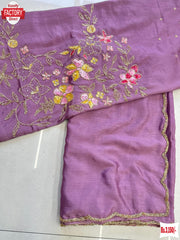 Lavender Soft Chinnon Chiffon Saree With Handwork