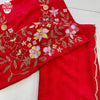 Red Soft Chinnon Chiffon Saree With Handwork