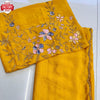 Yellow Soft Chinnon Chiffon Saree With Handwork
