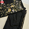 Black Soft Chinnon Chiffon Saree With Handwork