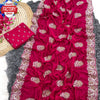 Dark Pink Blooming Vichitra Silk Saree With Embroidery Work