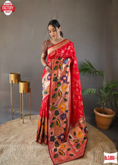 Red Pure Paithani Silk Banarasi Saree