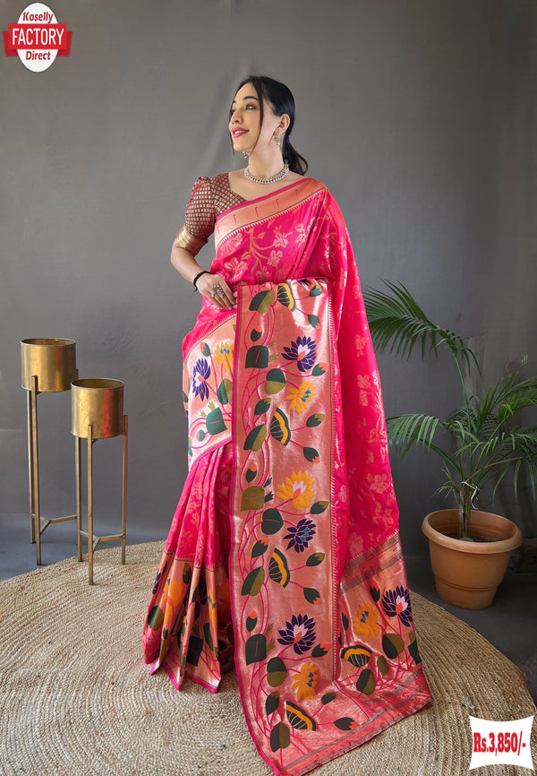 Pink Pure Paithani Silk Banarasi Saree