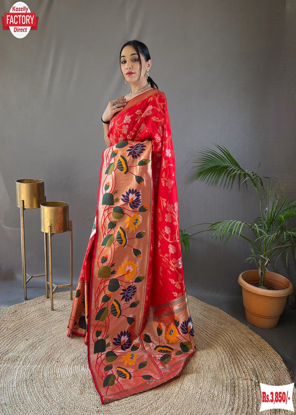Red Pure Paithani Silk Banarasi Saree