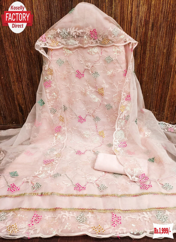 Peach Organza Embroidered Kurtha Suruwal Piece