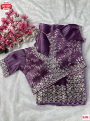 Purple Pure Organza Silk Embroidered Partywear Saree