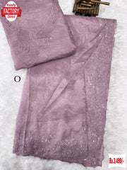 Peach Silk Fancy Saree With Embroidery Work