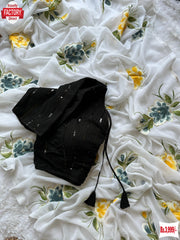 Georgette Hand Work And Hand Painted Saree With Black Stitched Blouse
