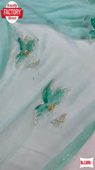 Sea Green Soft Georgette Hand Brush And Foil Worked Saree