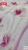 Lavender Soft Georgette Hand Brush And Foil Worked Saree
