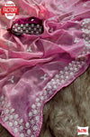Pink Burberry Chiffon Fancy Saree With Embroidery Work