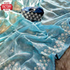 Sky Blue Burberry Chiffon Fancy Saree With Embroidery Work