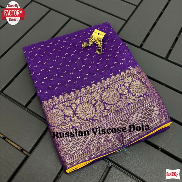 Purple Russian Pure Dola Silk Banarasi Saree