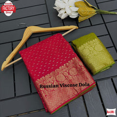 Hot Pink Russian Pure Dola Silk Banarasi Saree