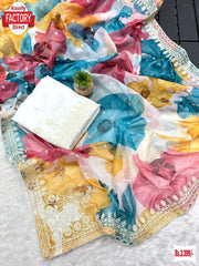 Multi-color Premium Tabby Silk Floral Coding And Sequins Work Saree