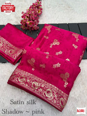 Hot Pink Satin Soft Silk Banarasi Weaving Saree