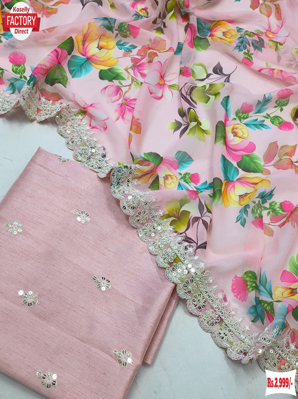 Light Pink Soft Georgette Digital Printed Saree