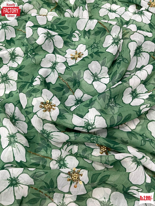 Green Pure Soft Chiffon Silk Partywear Saree