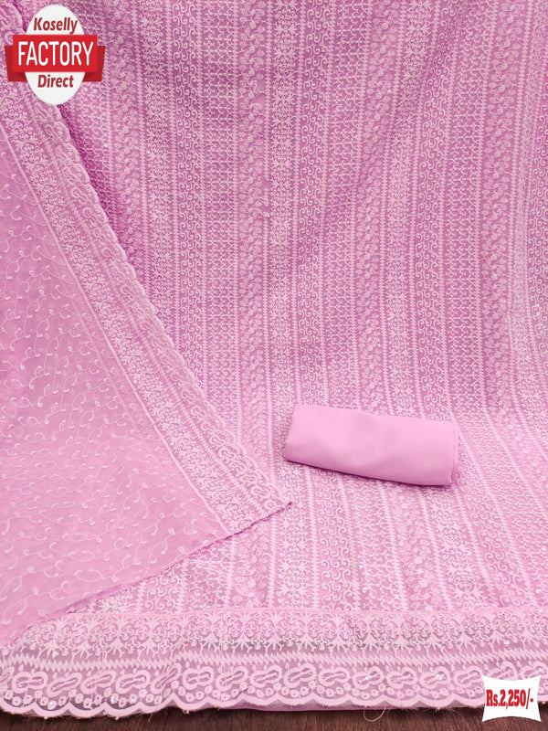 Pink Soft Georgette Chikankari Kurtha Suruwal Piece