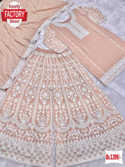 Peach Faux Georgette Kurtha Palazzo Dupatta Set