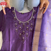 Purple Silk Hand-work Kurtha Palazzo Dupatts Set