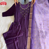 Purple Silk Hand-work Kurtha Palazzo Dupatts Set