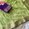 Parrot Green Pure Soft Chiffon Banarasi Sequins Embroidered Saree