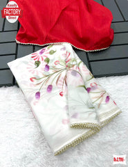 Pure Chiffon Hand Painted Floral Designer Saree