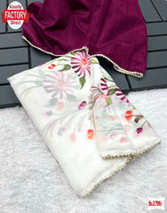 Pure Chiffon Hand Painted Floral Designer Saree