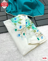 Pure Chiffon Hand Painted Floral Designer Saree