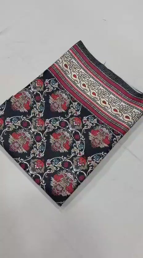 Black Ruby Floral Unstitched Pashmina Suit with Shawl