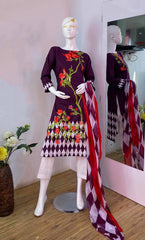 Purple Pakistani Kurtha Pant Dupatta Set