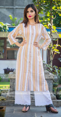Mustard Yellow Striped Kurtha Palazzo Set