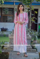 Red and Pink Striped Kurtha Palazzo Set