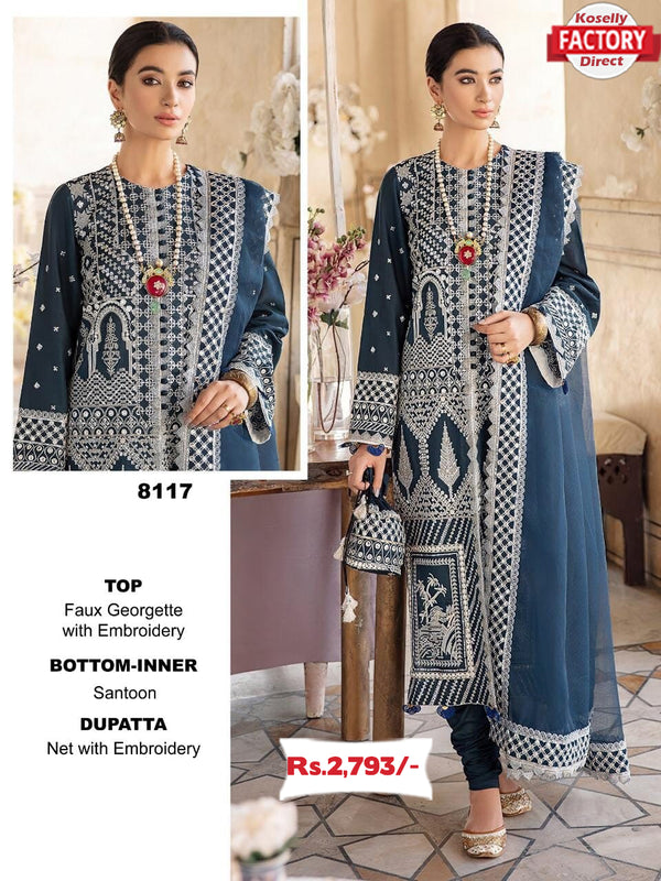 Mayco Blue Semi-stitched Pakistani Kurtha Suruwal Piece