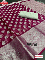 Wine Nylon Organza Banarasi Saree