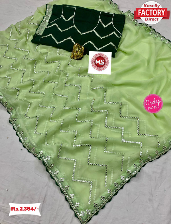 Green Chiffon Saree with Gota Embroidery