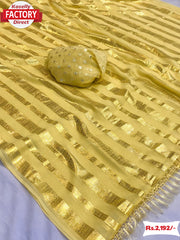 Yellow Chiffon Golden Zari Saree