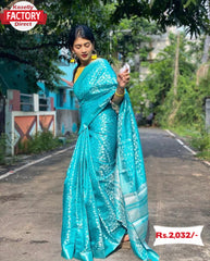Sky Blue Silver Zari Banarasi Silk Saree