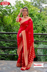 Red Golden Zari Banarasi Silk Saree