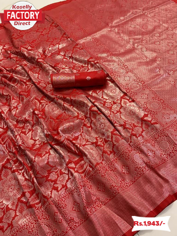 Red Soft Silk Silver Zari Saree