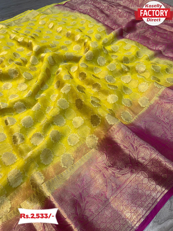 Yellow Organza Banarasi Silk Saree